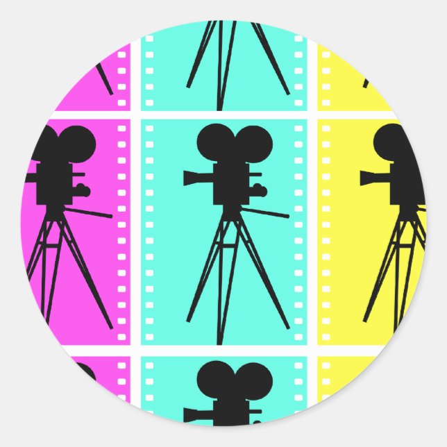 Technicolor Film Strip and Camera Silhouette Classic Round Sticker (Front)