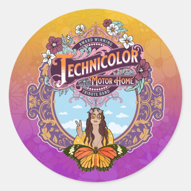 Technicolor Motor Home Peace Classic Round Sticker (Front)