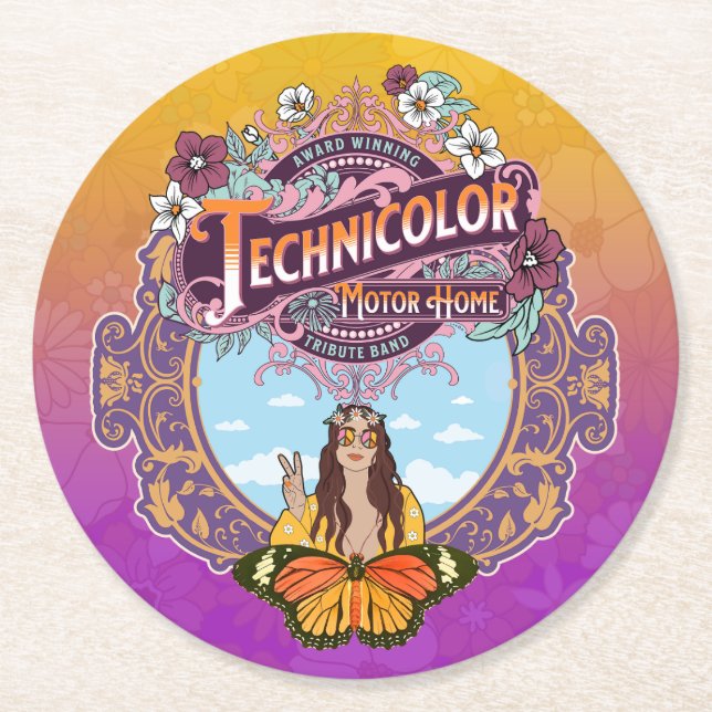 Technicolor Peace Round Paper Coaster (Front)