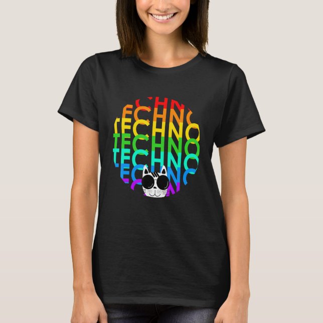 Techno Cat Dub Step Electro Music Synthesizer T-Shirt (Front)