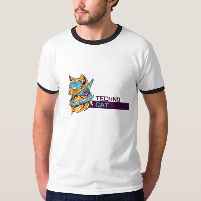 “Techno Cat – Futuristic Funky T-Shirt” T-Shirt (Front)