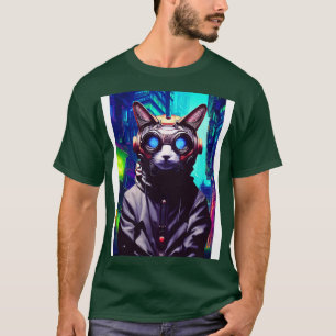Techno Cat In Japan Neon City T-Shirt