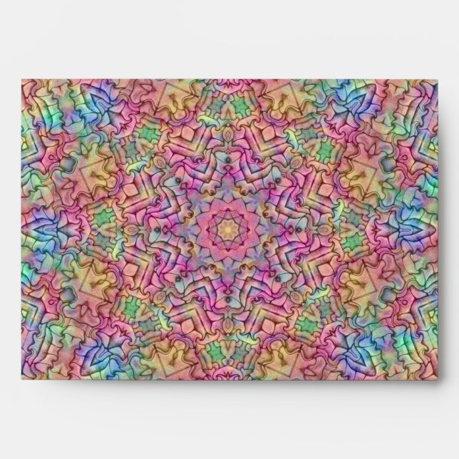 Techno Colour Vintage Fractal Kaleidoscope Envelope (Front)