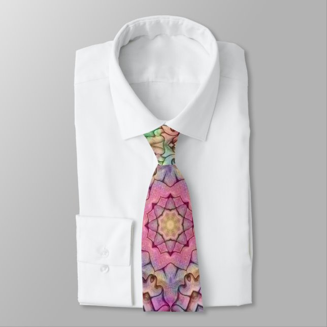 Techno Colour Vintage Fractal Kaleidoscope Tie (Tied)