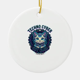 Techno Cyber Cat Funny Cat Lover Design - Techno C Ceramic Tree Decoration