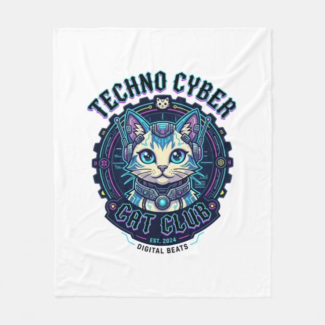 Techno Cyber Cat Funny Cat Lover Design - Techno C Fleece Blanket (Front)