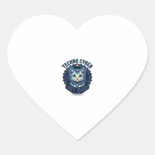 Techno Cyber Cat Funny Cat Lover Design - Techno C Heart Sticker