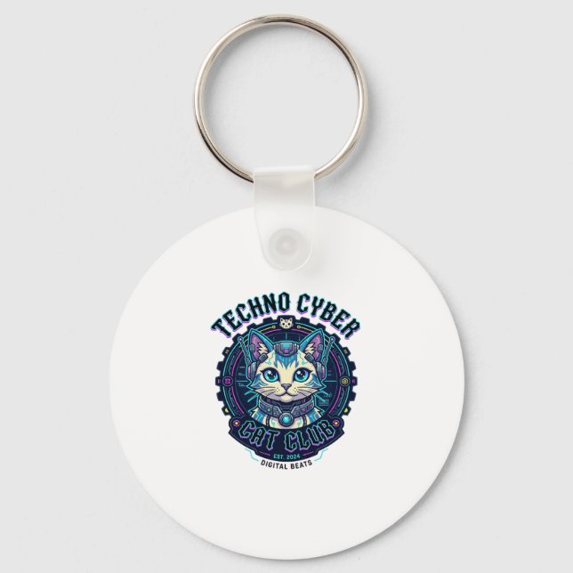 Techno Cyber Cat Funny Cat Lover Design - Techno C Key Ring (Front)