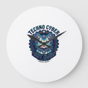 Techno Cyber Cat Funny Cat Lover Design - Techno C Large Clock