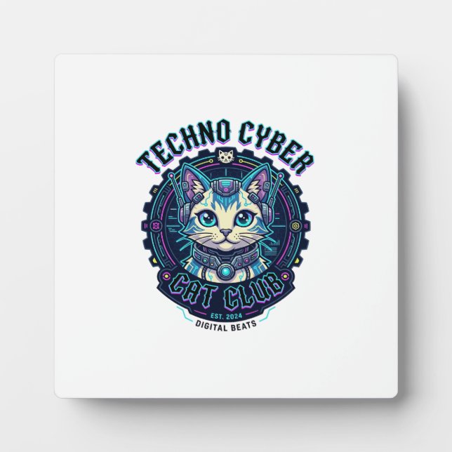 Techno Cyber Cat Funny Cat Lover Design - Techno C Plaque (Front)