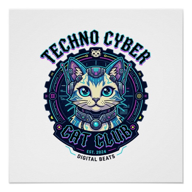 Techno Cyber Cat Funny Cat Lover Design - Techno C Poster (Front)