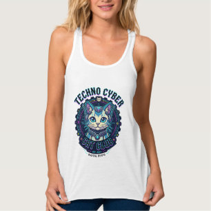 Techno Cyber Cat Funny Cat Lover Design - Techno C Singlet