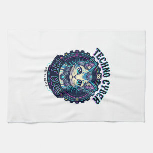 Techno Cyber Cat Funny Cat Lover Design - Techno C Tea Towel