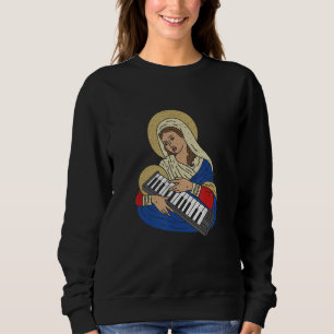 Techno DJ Virgin Mary With A Synthesizer 80s Audio Sweatshirt