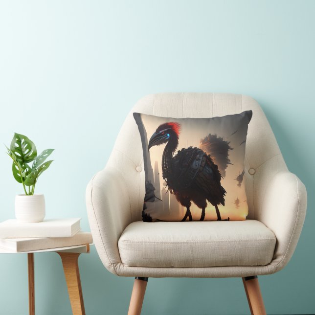 "Techno-Feathers: The Futuristic Emu Robot" Cushion (Chair)