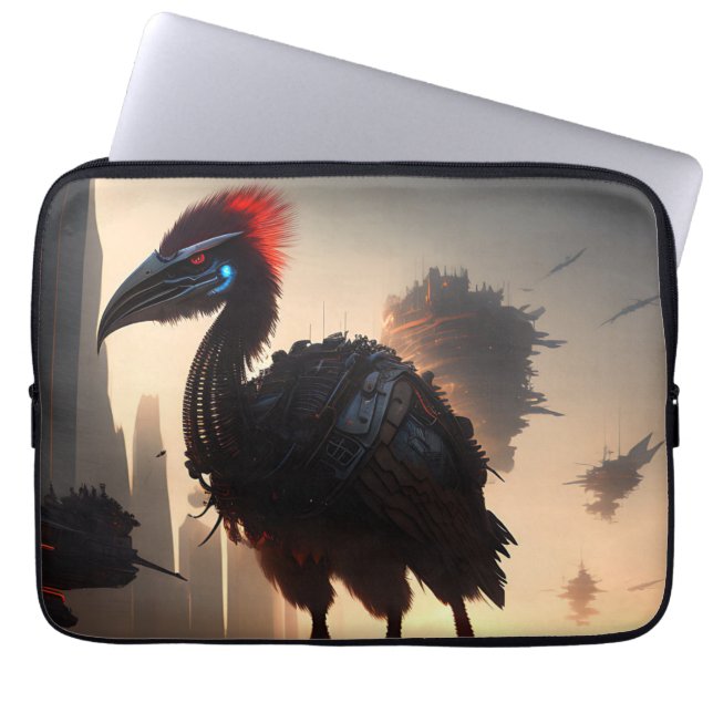 "Techno-Feathers: The Futuristic Emu Robot" Laptop Sleeve (Front)