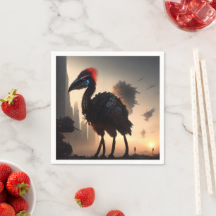 "Techno-Feathers: The Futuristic Emu Robot" Napkin