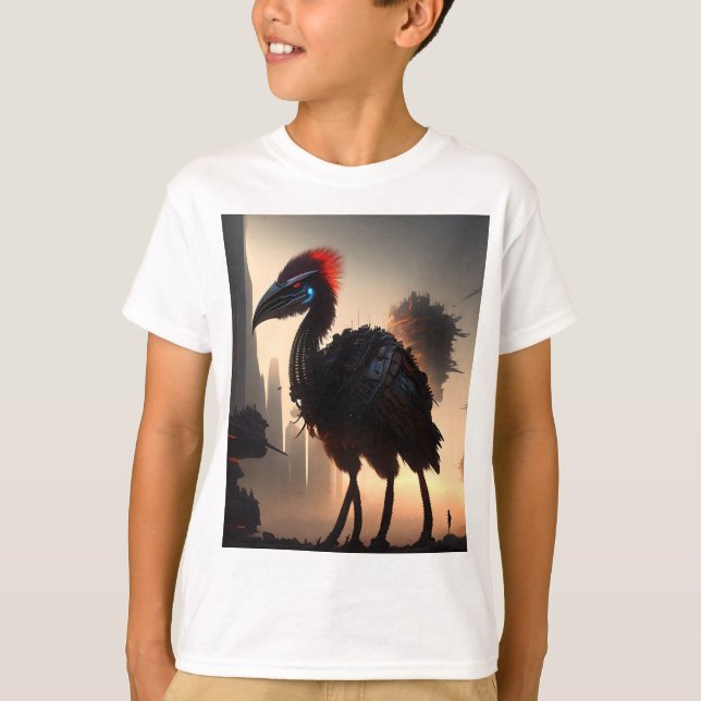 "Techno-Feathers: The Futuristic Emu Robot" T-Shirt (Front)
