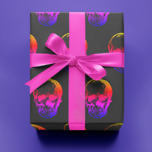 Techno Holographic Skull on Grey Wrapping Paper