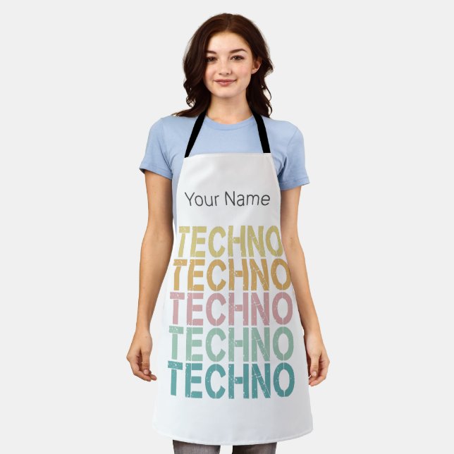 Techno House Retro Lettering Electro Vintage Rave Apron (Worn)