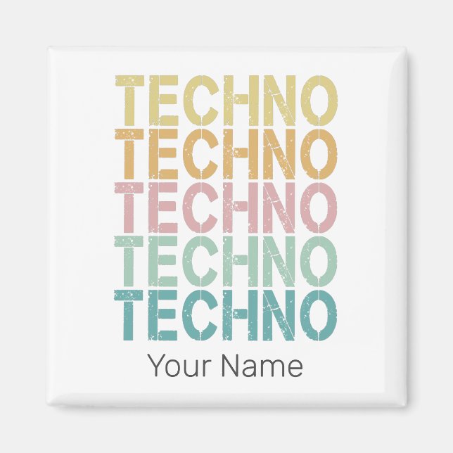 Techno House Retro Lettering Electro Vintage Rave Magnet (Front)