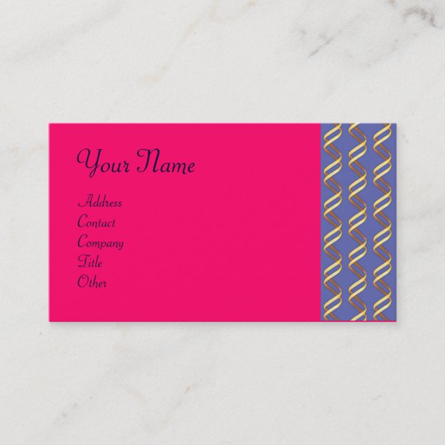 TECHNO INFINITE Gold Swirls In Blue,Pink Fuchsia Business Card (Front)