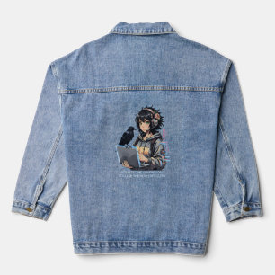Techno-Mädchen mit Rabe und Laptop Denim Jacket
