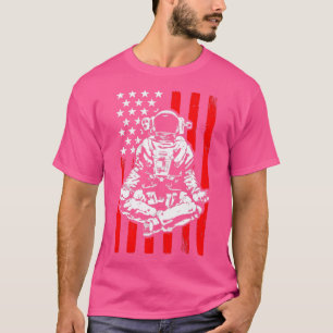 Techno Rave EDM Festival Trippy Yoga Astronaut USA T-Shirt