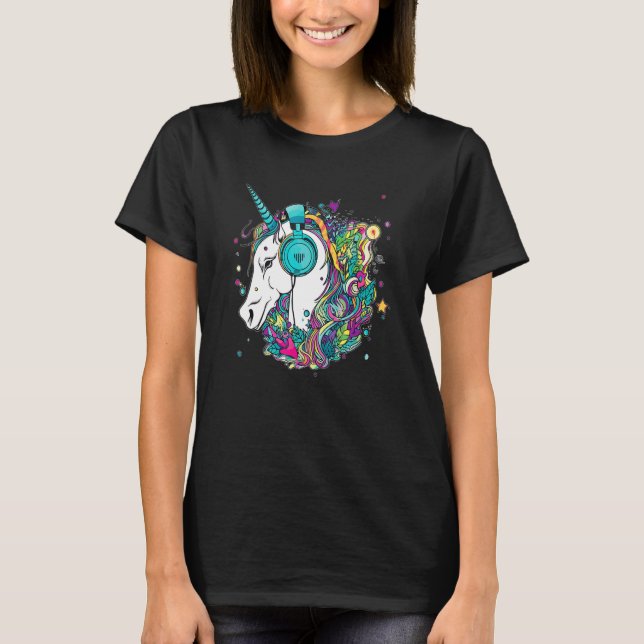 Techno Unicorn Dj Music  EDM Festival T-Shirt (Front)
