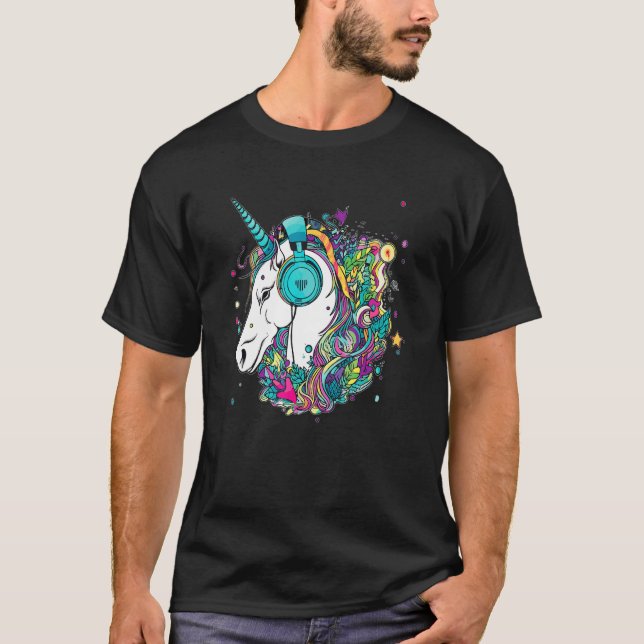 Techno Unicorn Dj Music  EDM Festival T-Shirt (Front)