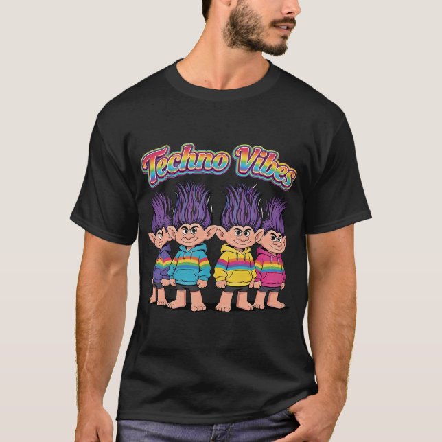 Techno Vibes Troll Squad - Retro Rainbow Rave Part T-Shirt (Front)