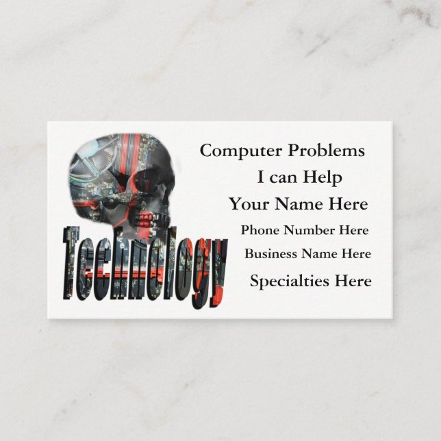 Technology Logo And Computer Skull, Business Card (Front)