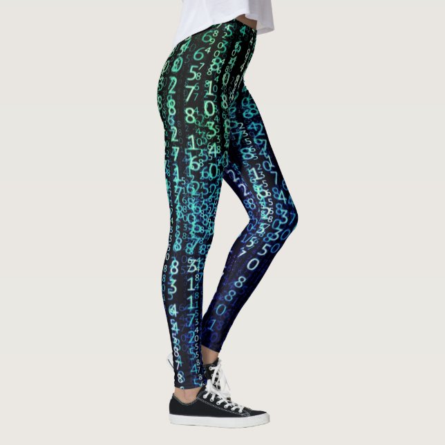 Technology Matrix Binary Code Aqua Black Leggings (Right)