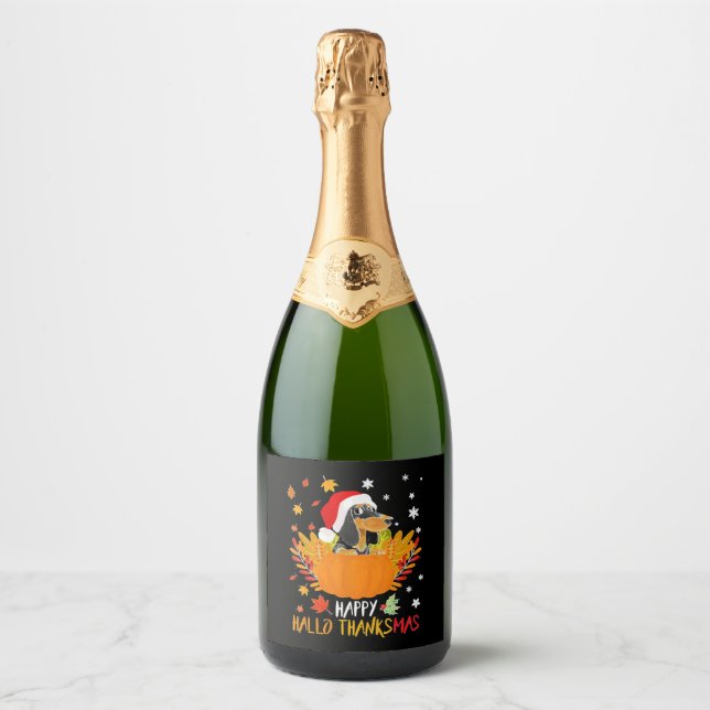 Teckel Halloween Thanksgiving Halloween Sparkling Wine Label (Front)
