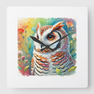 Tecolote Owl 310724AREF134 - Watercolor Square Wall Clock