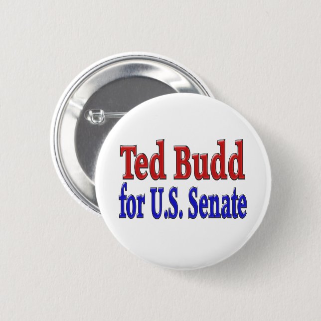 Ted Budd for Senate with red blue text 6 Cm Round Badge (Front & Back)