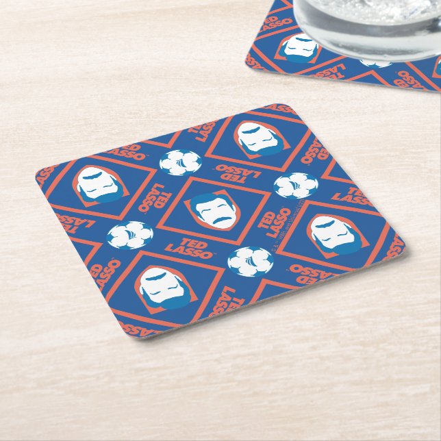 Ted Lasso | Face and Ball Diamond Pattern Square Paper Coaster (Angled)