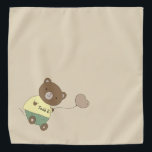 Tedd E. Teddy Bear Khaki Personalised Pet Bandana<br><div class="desc">Khaki background, and a cute teddy bear with a pink nose... holding a balloon. On his belly, he has your pet's name. Background colour is customisable, as are the font, font colour, and name... using the edit menu. Make it your own! When you wear Boagie's cute designs, you are helping...</div>