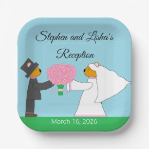 Tedding Bears Getting Married Square Reception Paper Plate