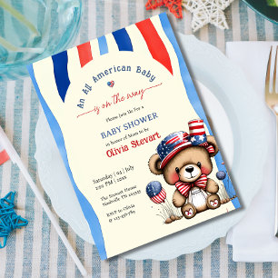Teddy An All American Baby 4th July Baby Shower I Invitation