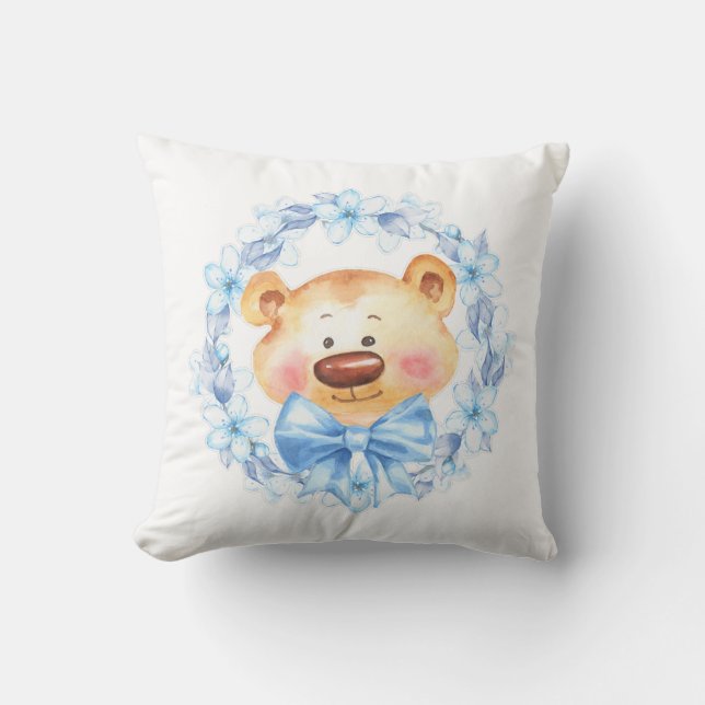 Teddy and blue flowers cushion (Front)