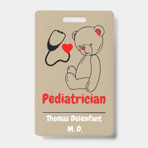 teddy  and heart stethoscope badge ID badge