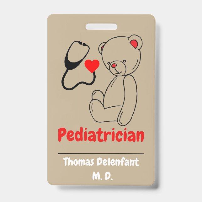 teddy  and heart stethoscope badge ID badge (Front)