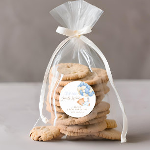 Teddy Baby Boy Shower Classic Round Sticker