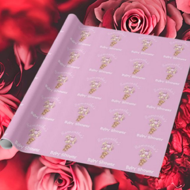 Teddy Balloon Baby Shower Pink Wrapping Paper (Bring your dream party to life with our selection of quality Teddy Bear themed party supplies )