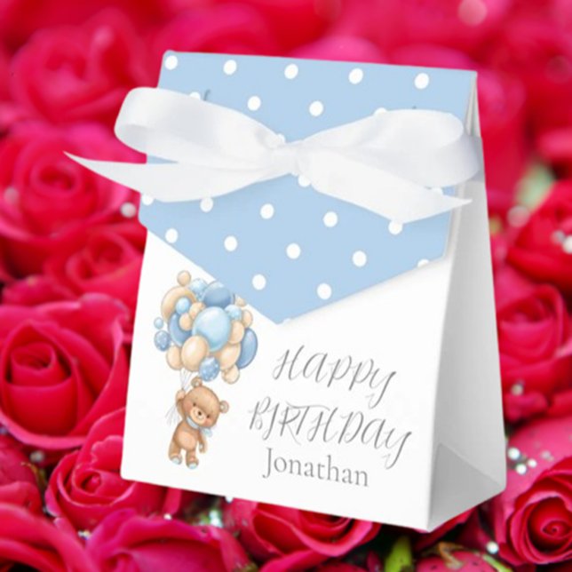 Teddy Balloon Bearly  Wait Birthday Boy Blue Favou Favour Box (Celebrate your little one's special day with our Teddy Balloon Bearly Wait Birthday Boy Blue Favor B)