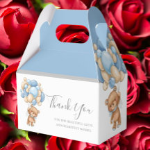 Teddy Balloon Blue Favour Box