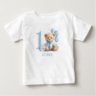 Teddy Bear 1st Birthday Blue Beige Baby T-shirt