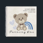 Teddy Bear 1st Birthday Blue Guestbook Notebook<br><div class="desc">Gorgeous teddy bear hearts and rainbow design perfect for guests to write their memorable messages to baby and family.  It will be a keepsake for years to come.  Easily personalise the name and date and be sure to check out my full collection for matching products.</div>