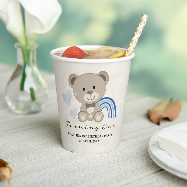 Teddy Bear 1st Birthday Blue Paper Cups (Insitu)